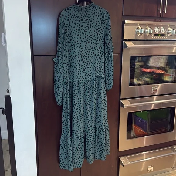 Misguided Women’s Long sleeves leopard print maxi dress Green/black Size Small - Picture 2 of 12